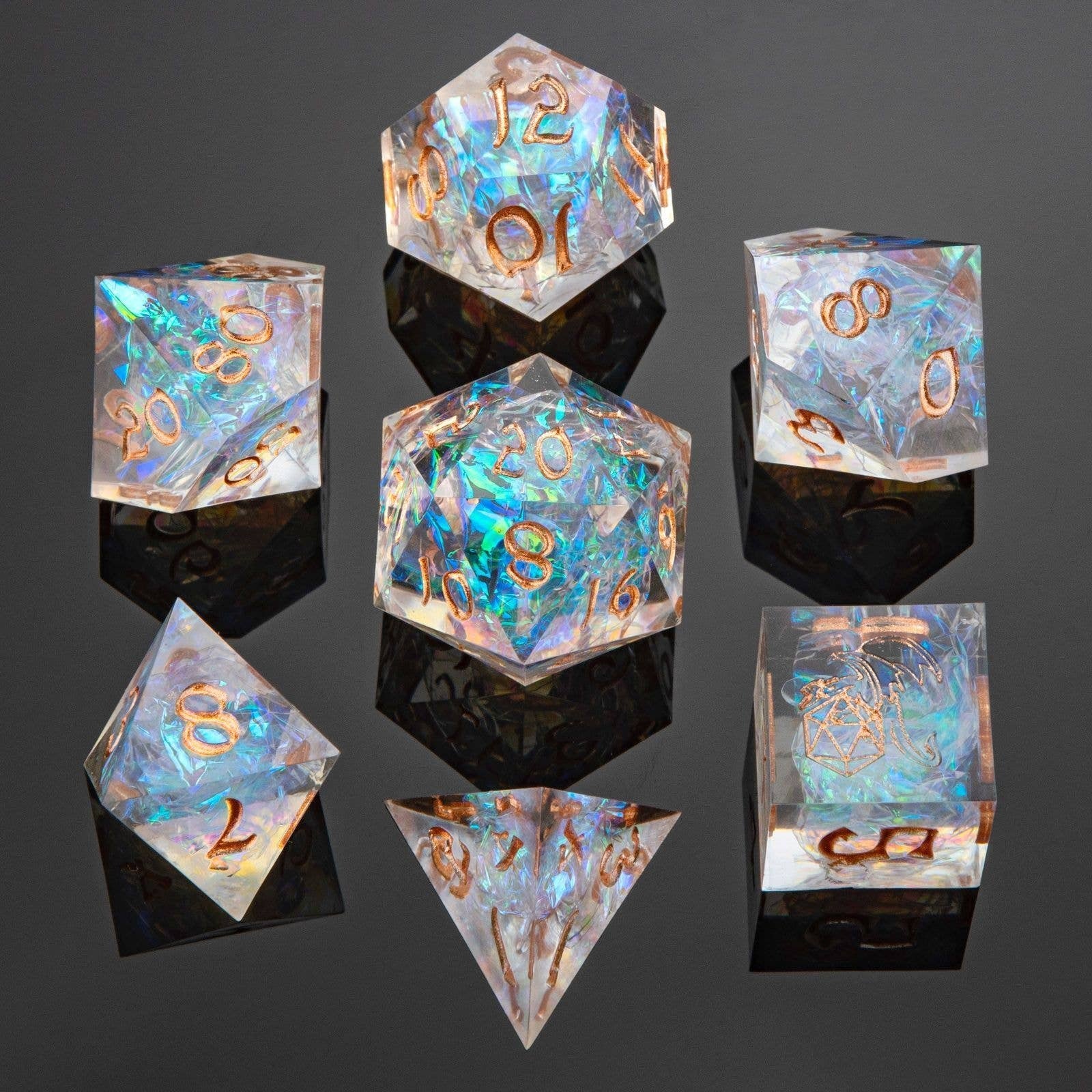 Hymgho Premium Dice - BRR003 Captured Magic Hand Sanded Sharp Edge Resin -  Opal | NAT 1 GAMER'S CAFE llc